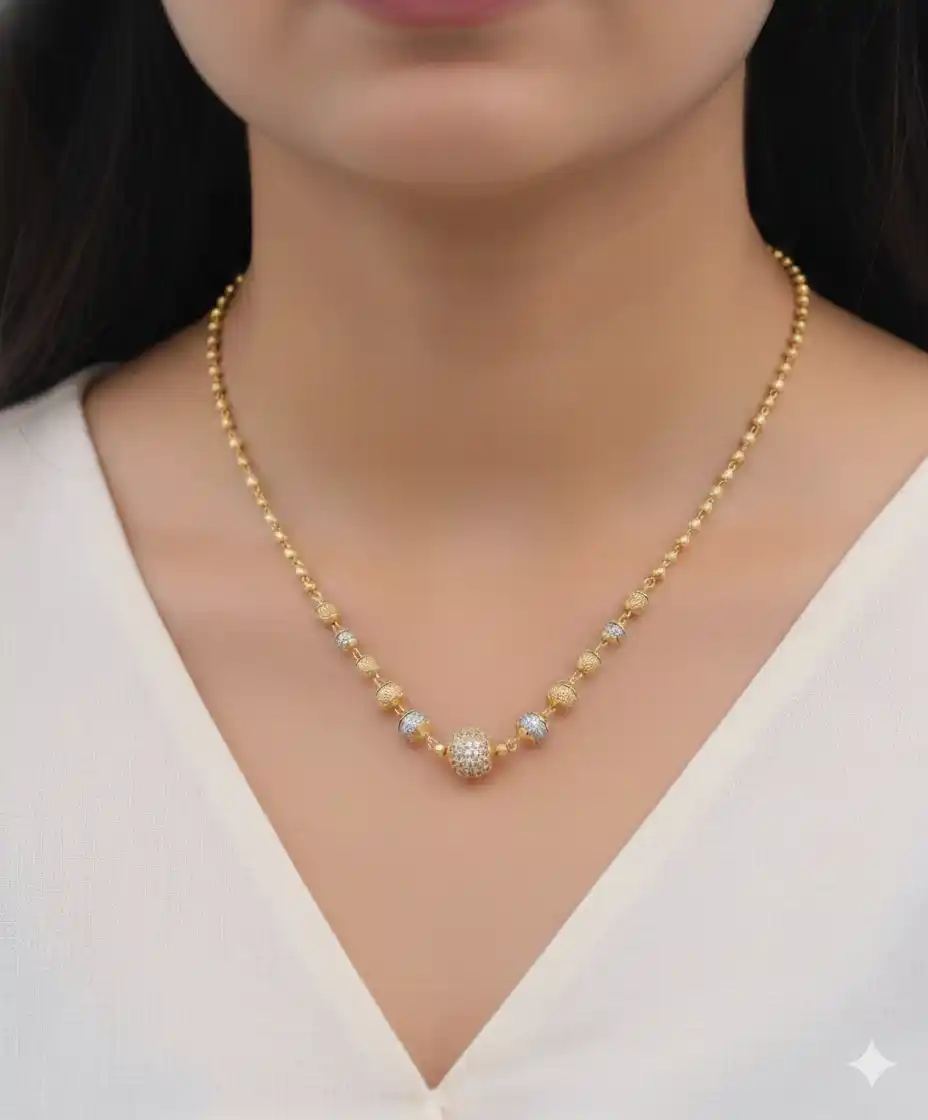 Micro Gold Plated And Diamond Daily Wear Fancy 18 Inches 2 Tone Ball Chain.png