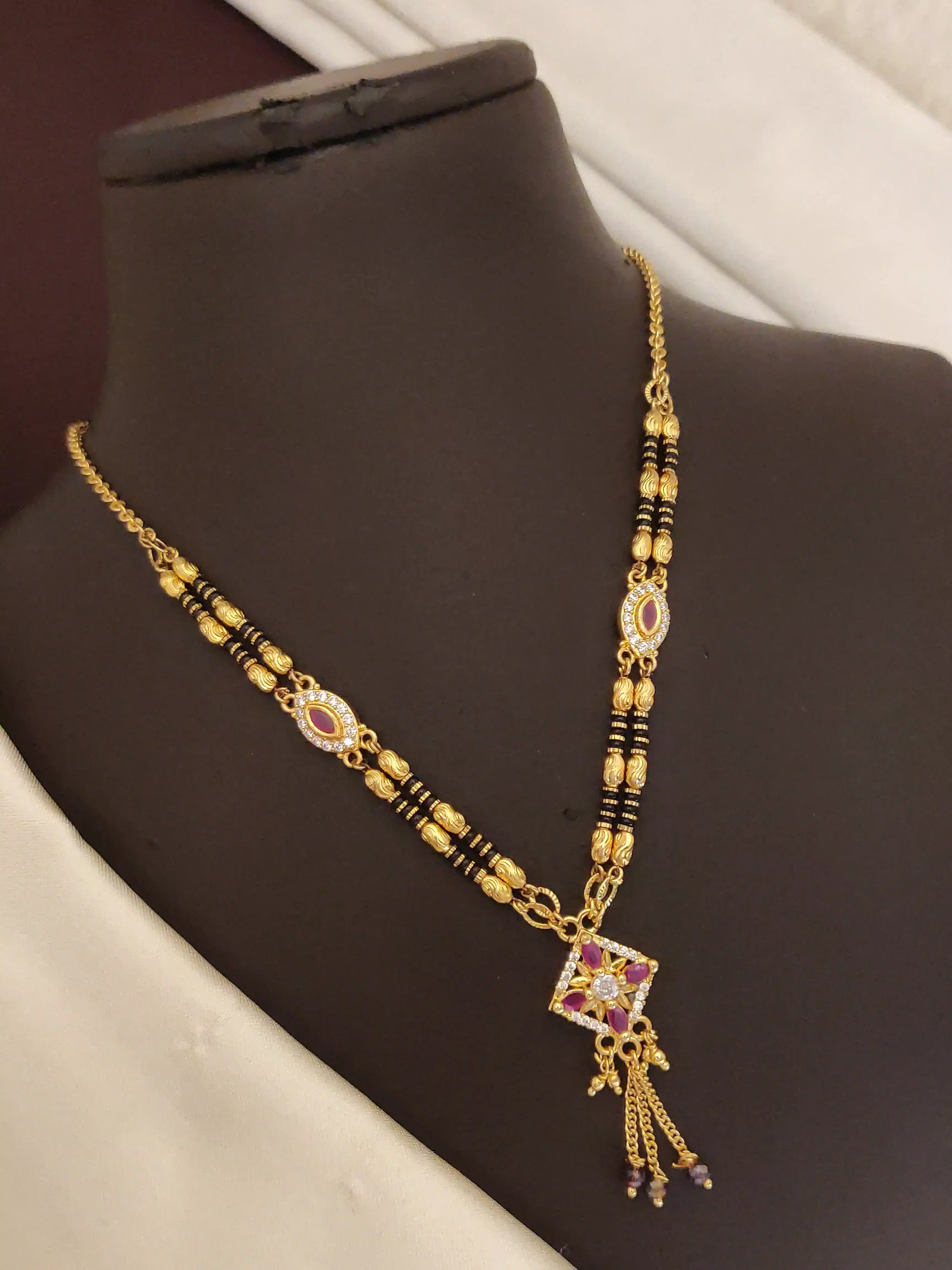 Designer High Gold Plated Ad Diamond Sqare Fancy Mangalsutra.png