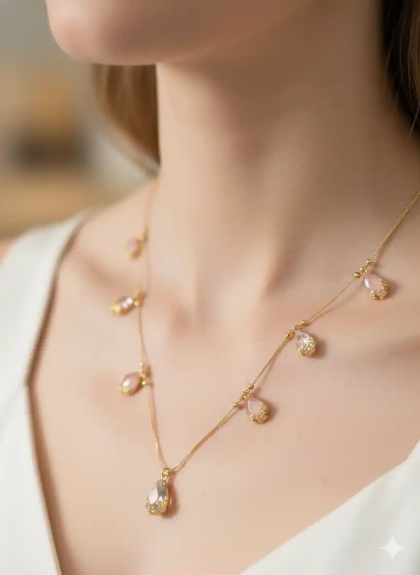 Elegant Dual-Tone Teardrop And Pendant Chain.png