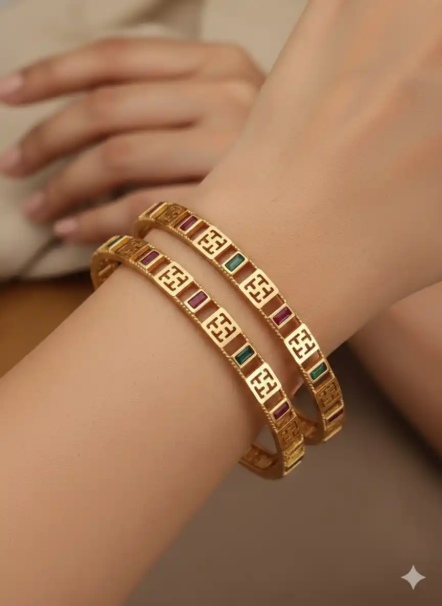 Micro Gold Plated Premium Geometric Stone Bangles (Kadli) 2 Pc.png