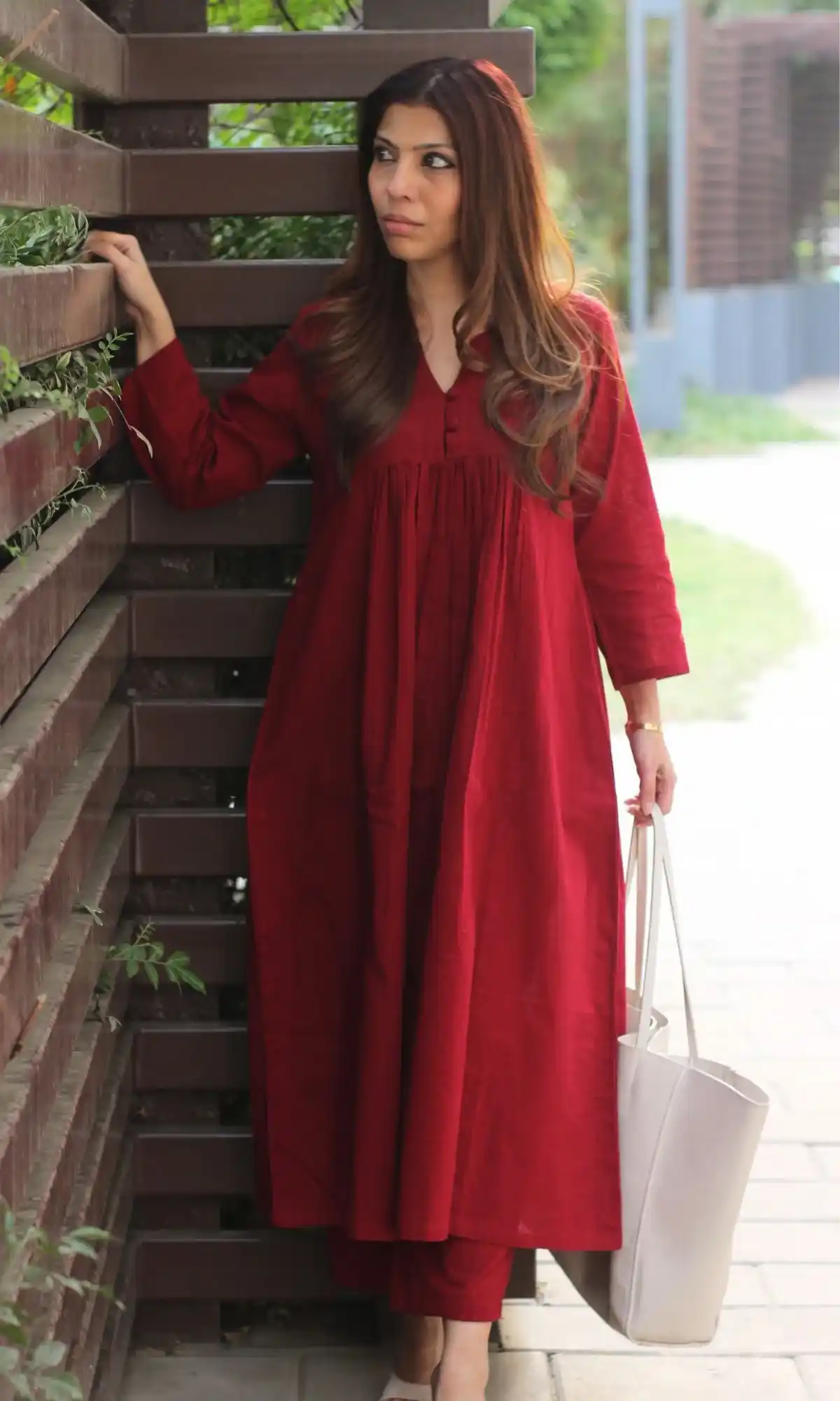 Cotton Pleated Buttoned Red Coord Set.png