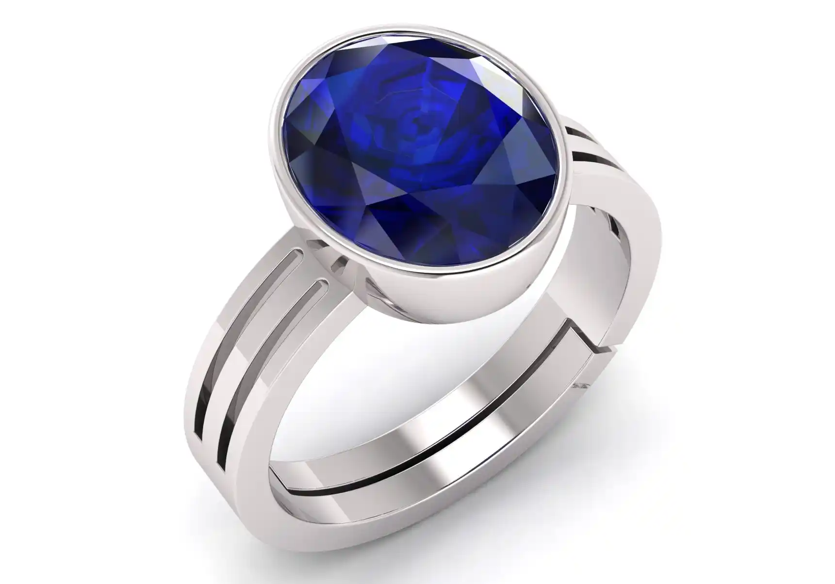 AAA+ Quality Natural Blue Sapphire Neelam Silver Plated Adjustable Gemstone Ring for Women's and Men's (Lab - Certified).png