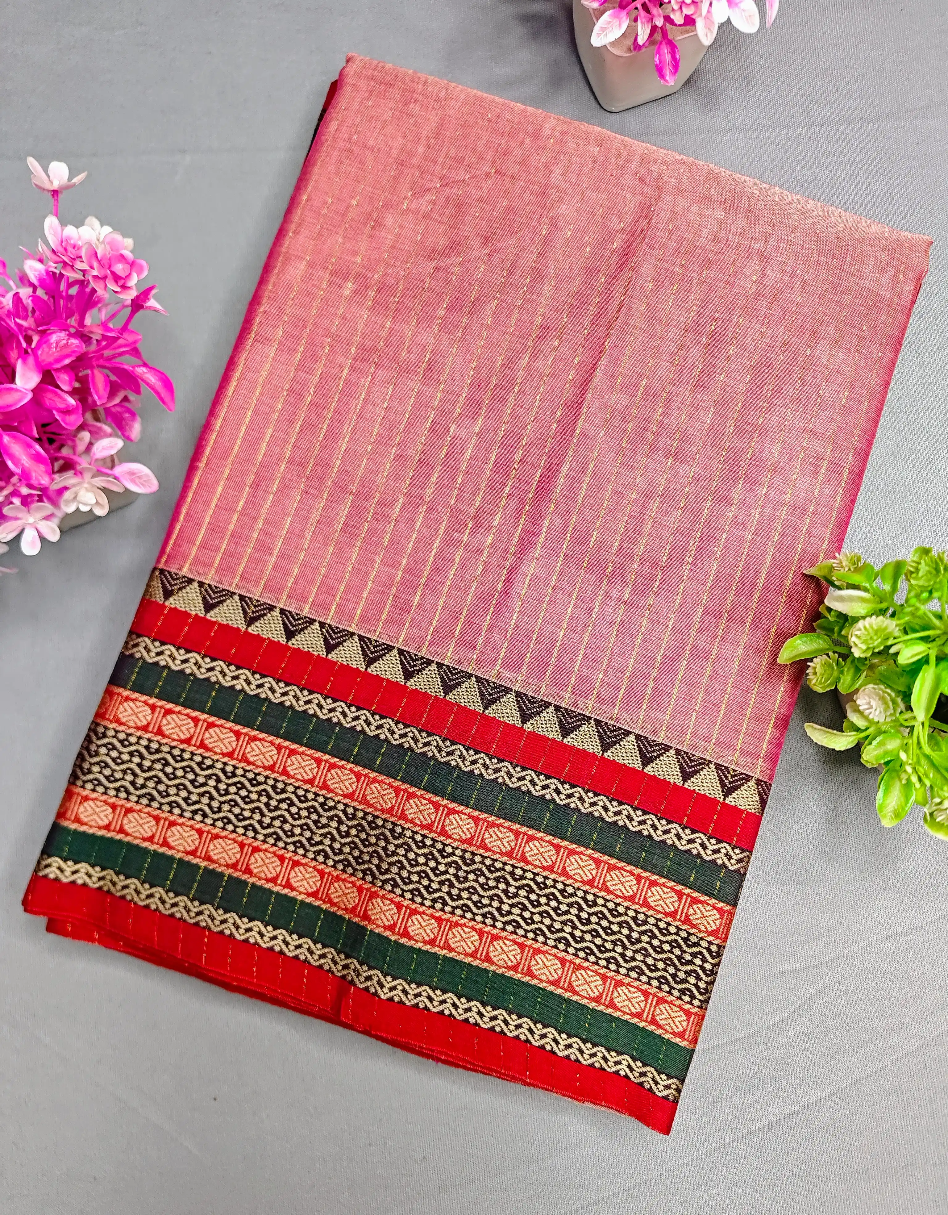 Brick Red Pure Cotton Premium & Elegant Saree With Running Blouse For Women.png