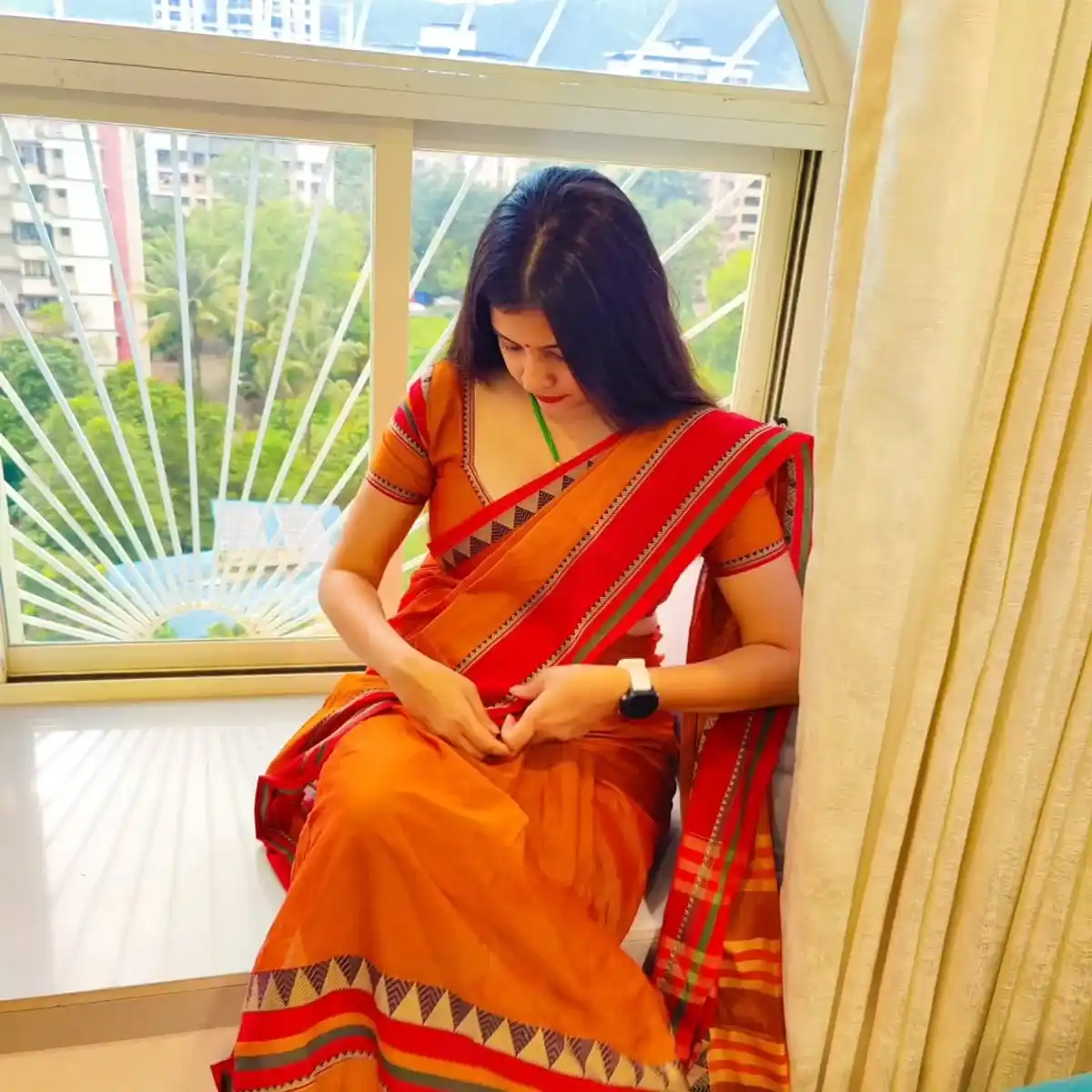 Orange Narayanpet Temple Border Pure Cotton Saree.png