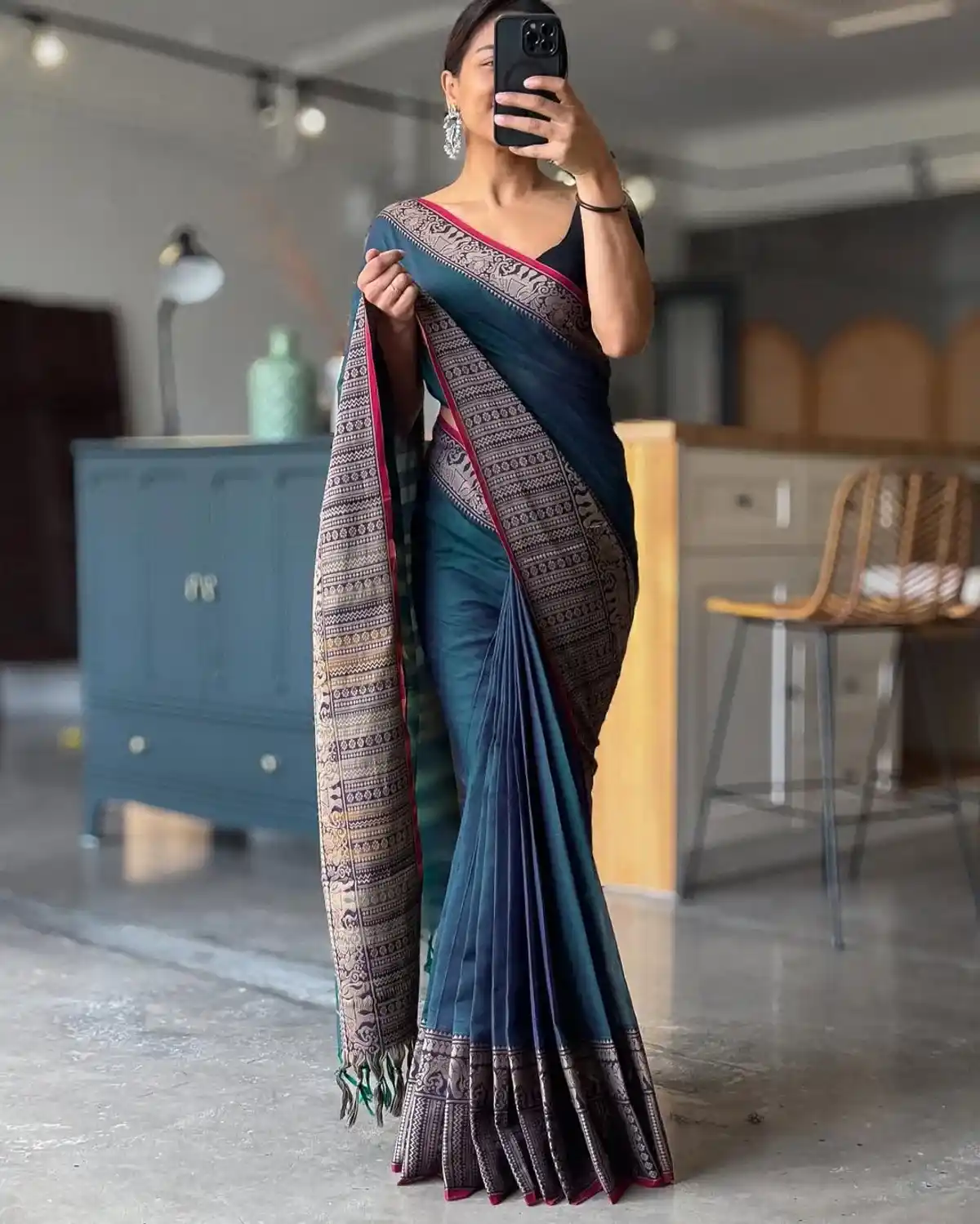 RaMa Blue Big Border Narayanpet Pure Cotton Saree.png