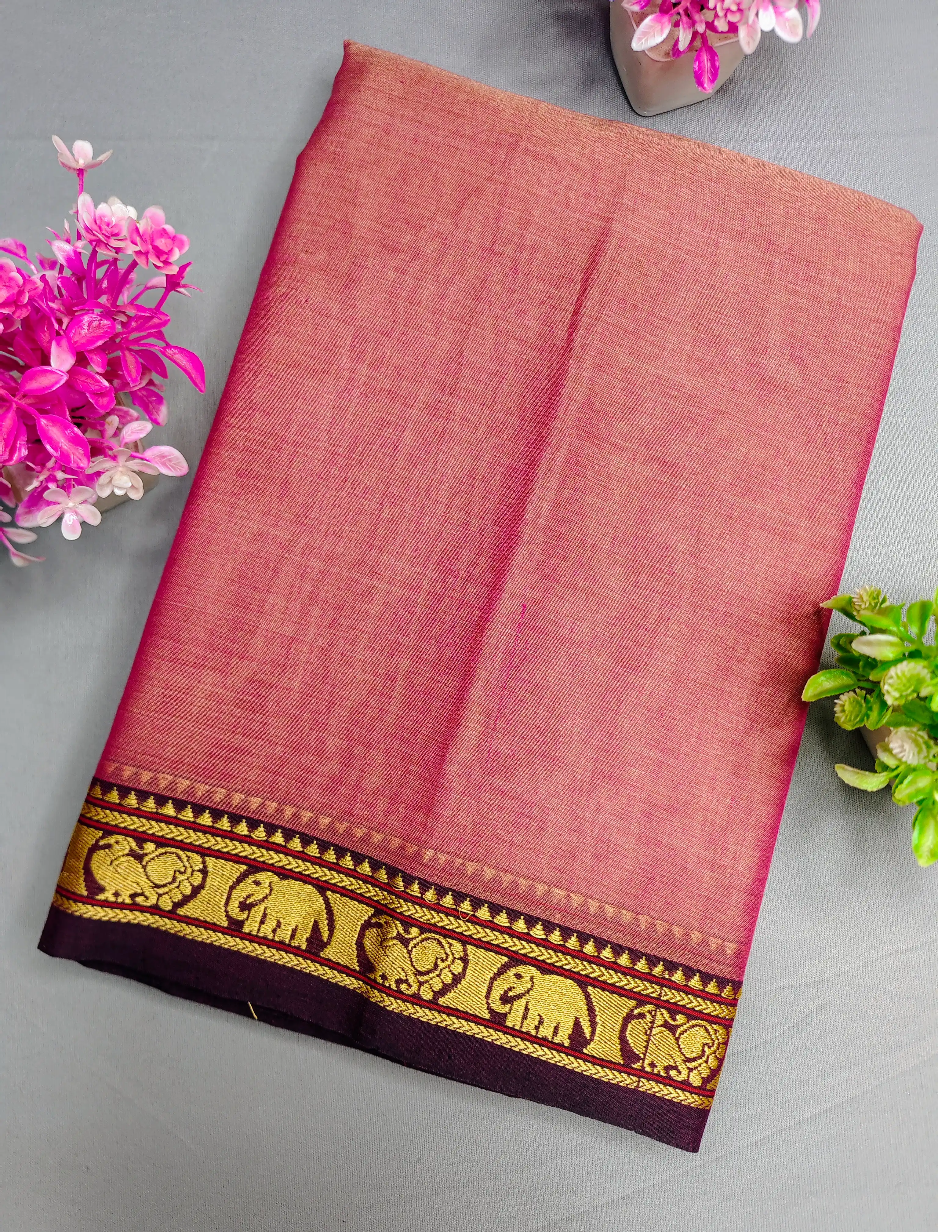 Brick Red Pure Cotton Premium & Elegant Saree With Running Blouse For Women.png