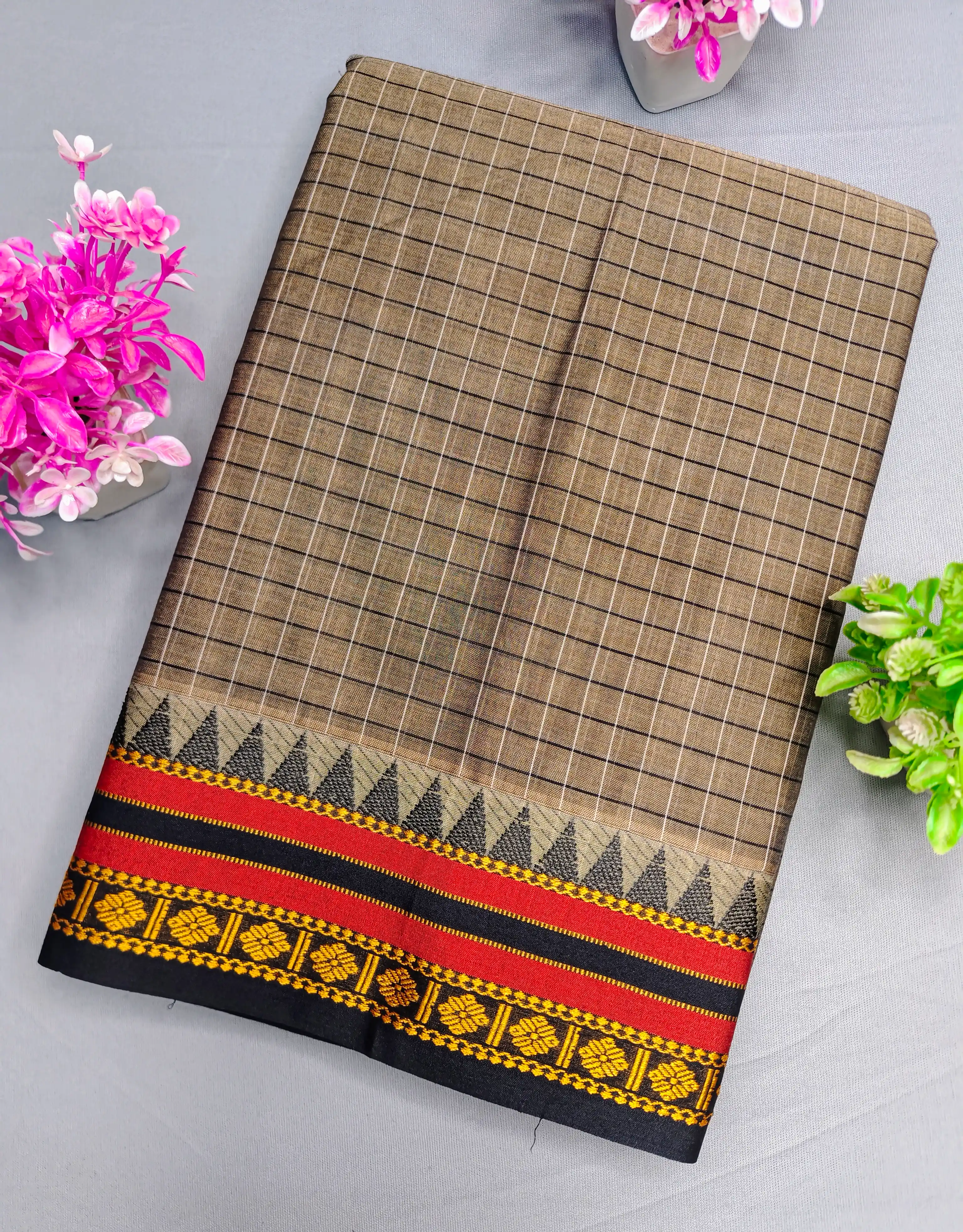 Beige Pure Cotton Premium & Elegant Saree With Running Blouse For Women.png