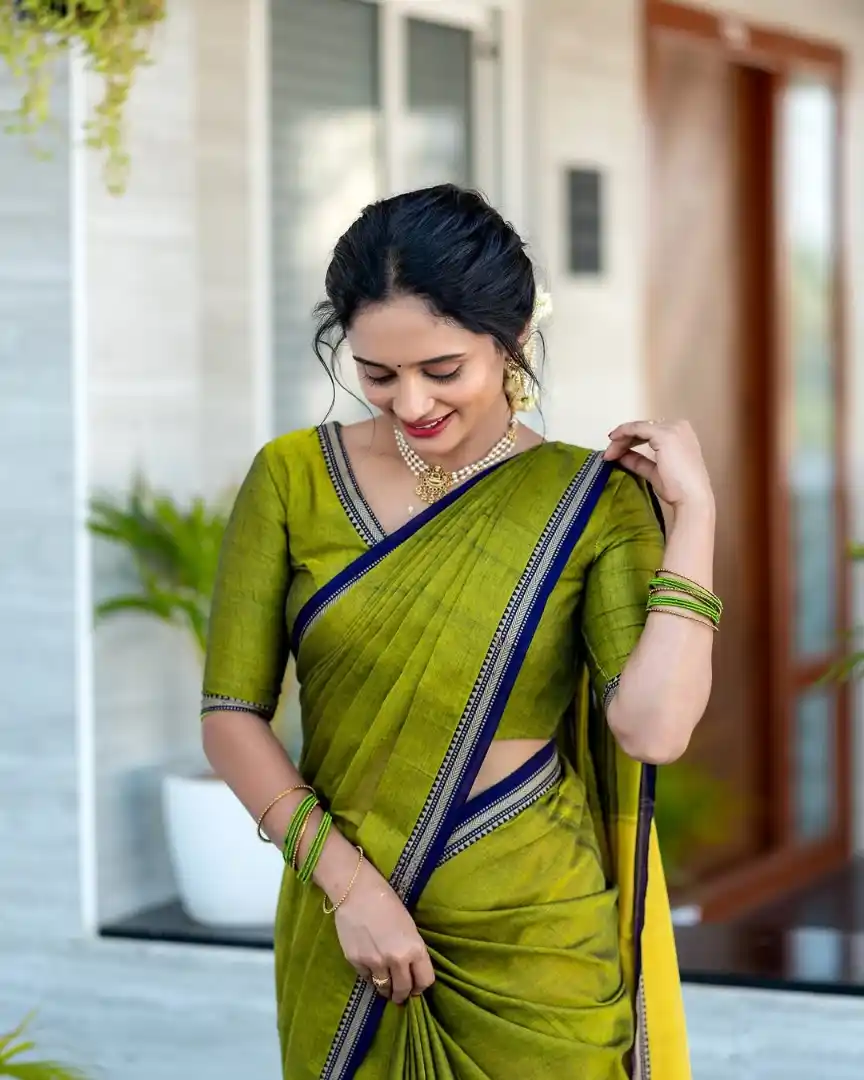 Mehandi Pure Cotton Premium & Elegant Saree With Running Blouse For Women.png