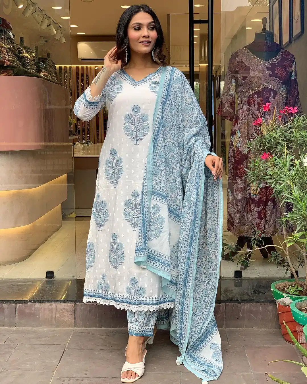 Ivory Mist with Powder Blue Hand Block Print with Lace Border Kurta and Pant With Dupatta.png