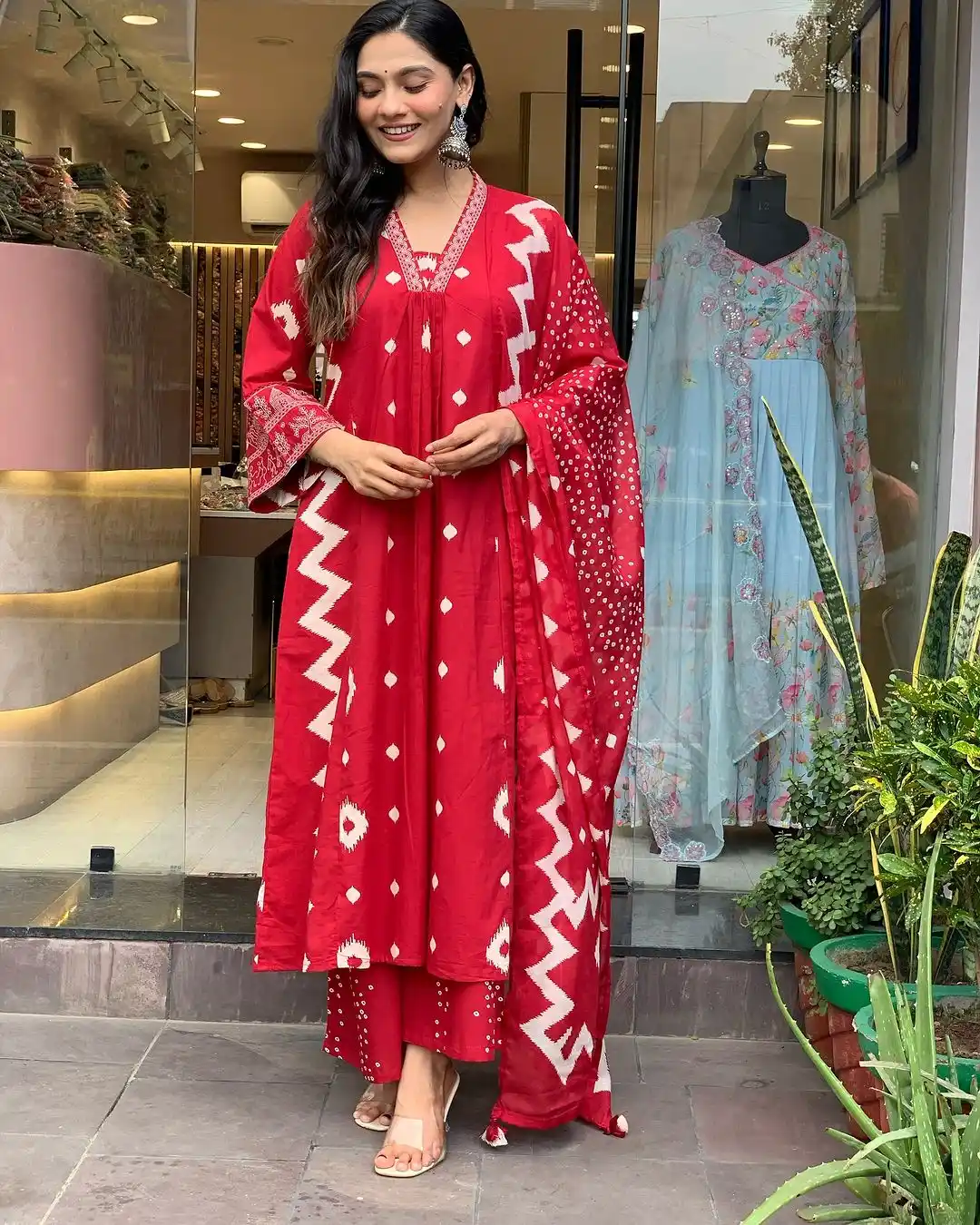 Rangrez Heritage Red Ensemble Ikat-Inspired Handloom Work Kurta Set with Dupatta.png