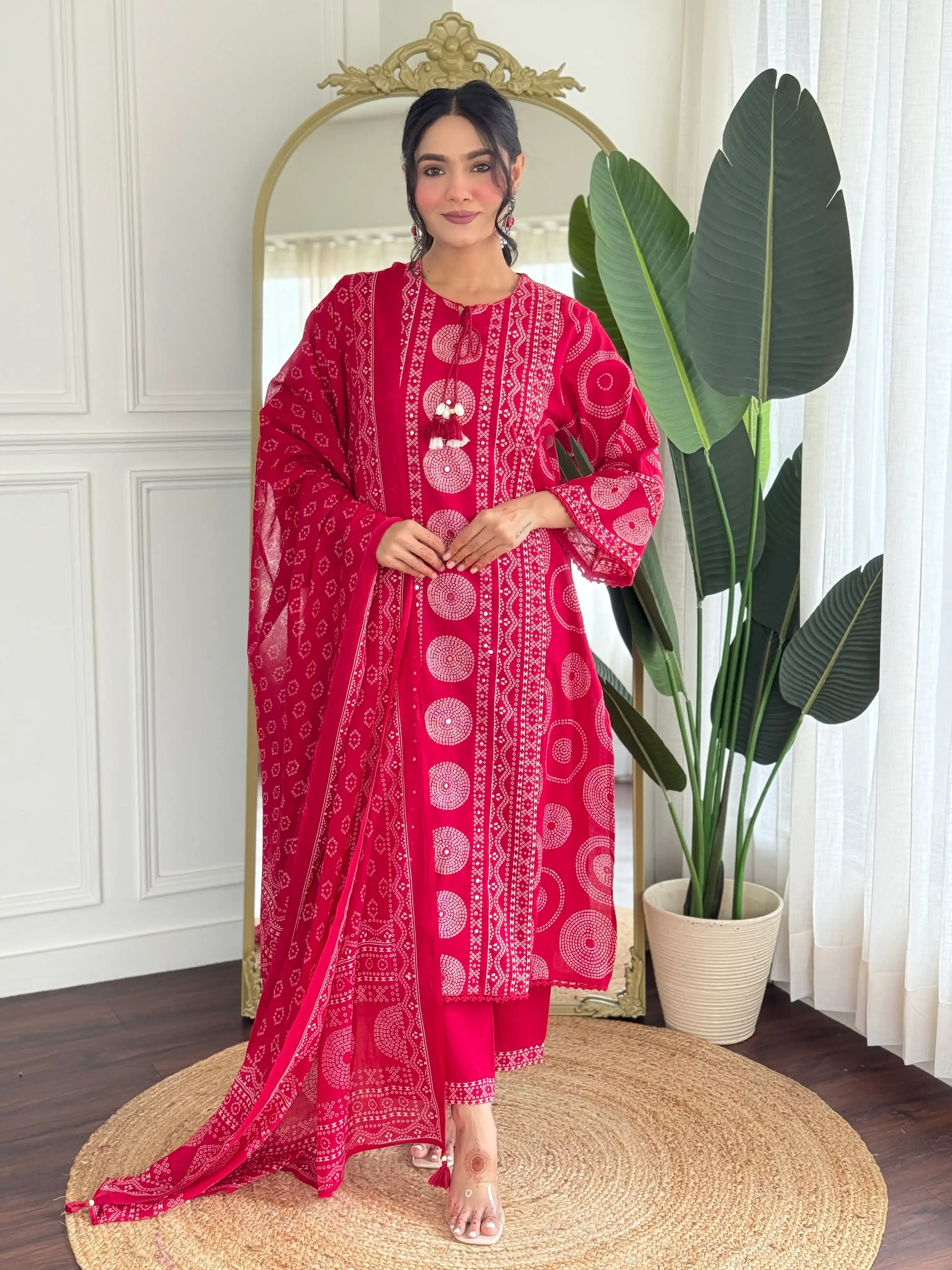 Red Cotton EmbroSoft Kurta and Pant with Dupatta.png