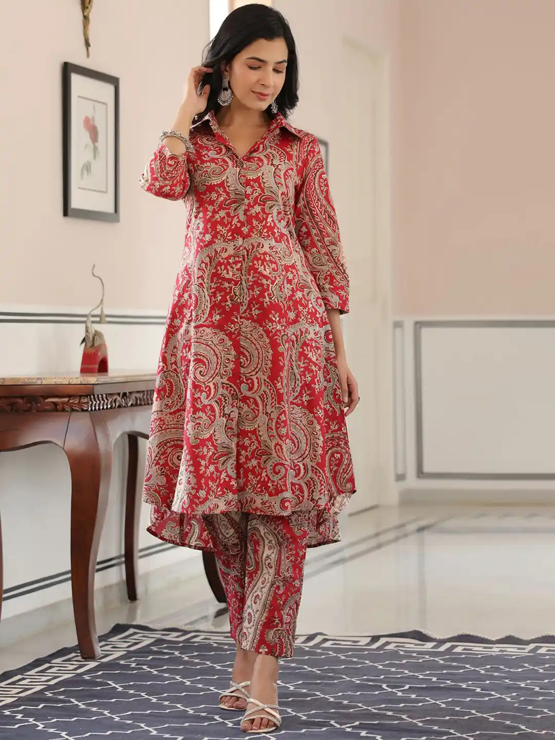Royal Crimson All-Over Mughal Paisley Print Women’s Printed Kurta with Matching Pants (2-Piece Set) .png