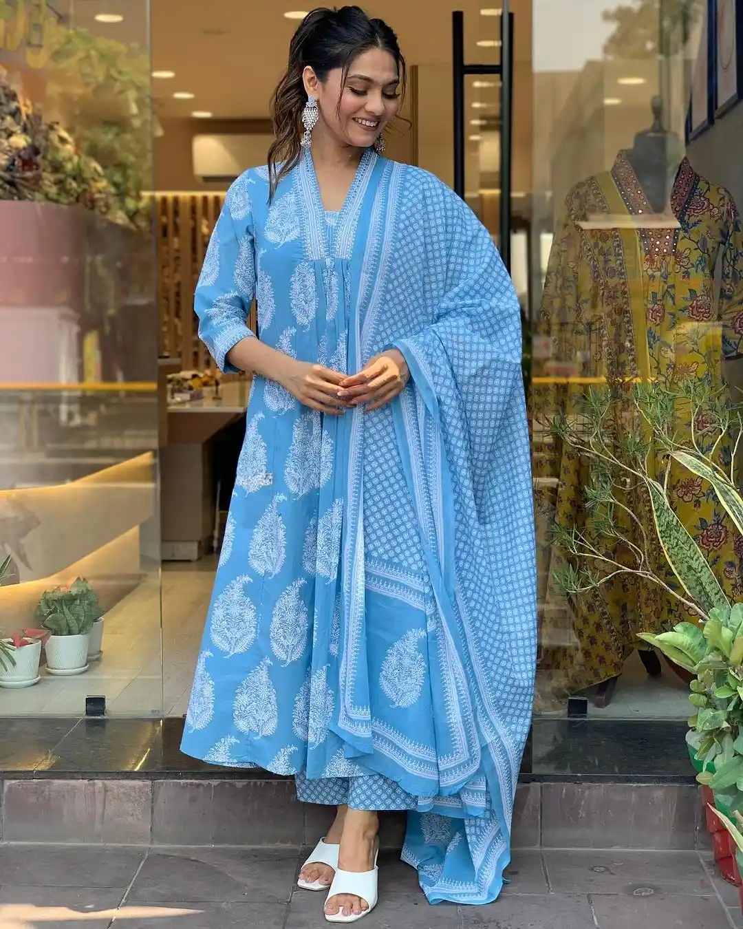 Sky Neel Blue Block Print Handcrafted Printed Kurta Set with Dupatta.png