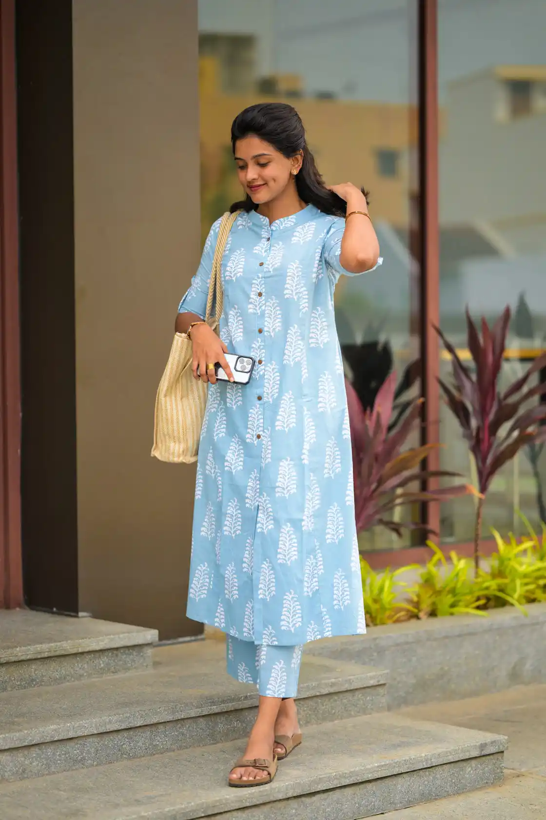 Soft Cloud Blue All-Over Ethnic Motif Print Straight Kurta Set (Kurta + Ankle-Length Pants).png