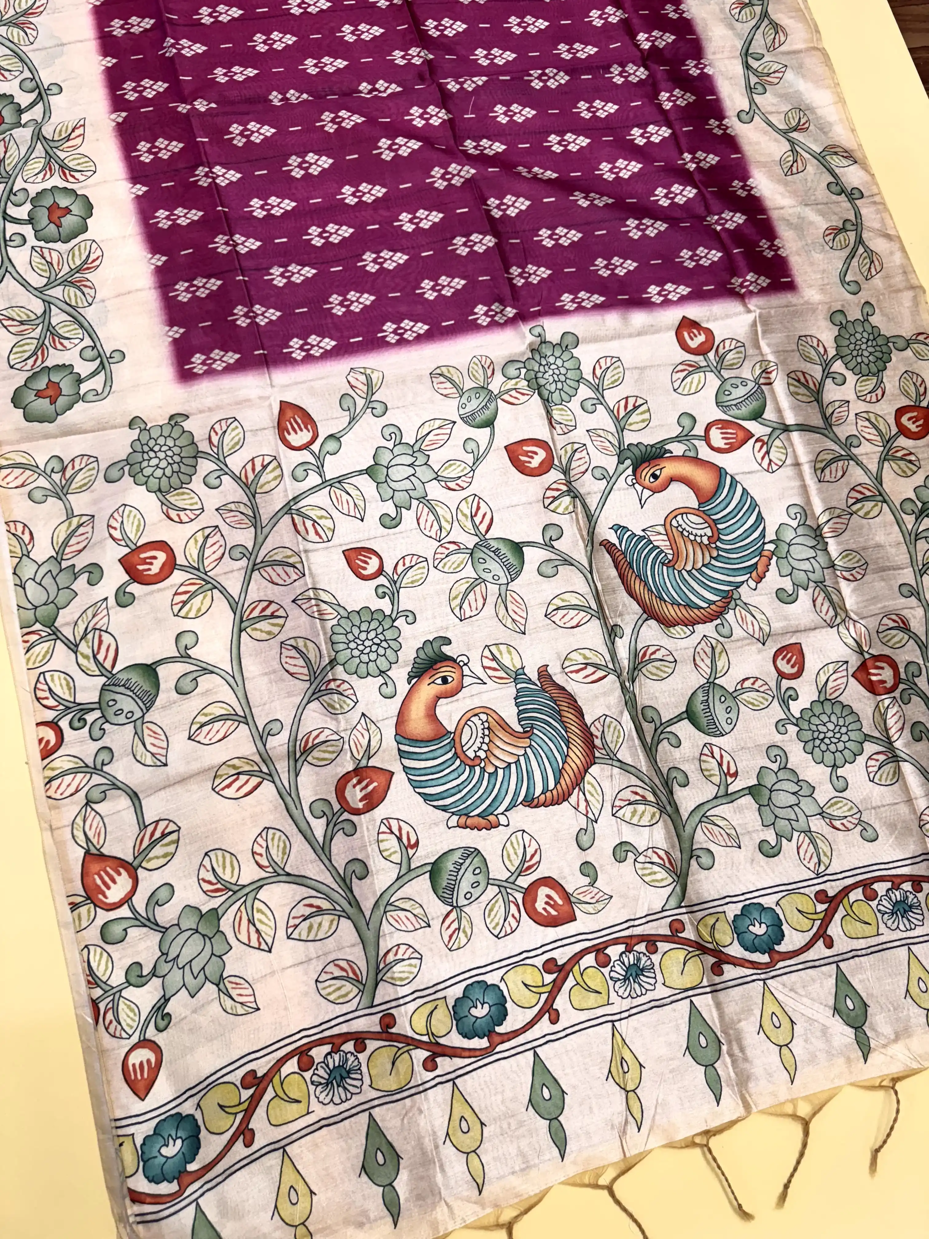 Tussar Silk Kalamkari Printed Pallu - PINK.png