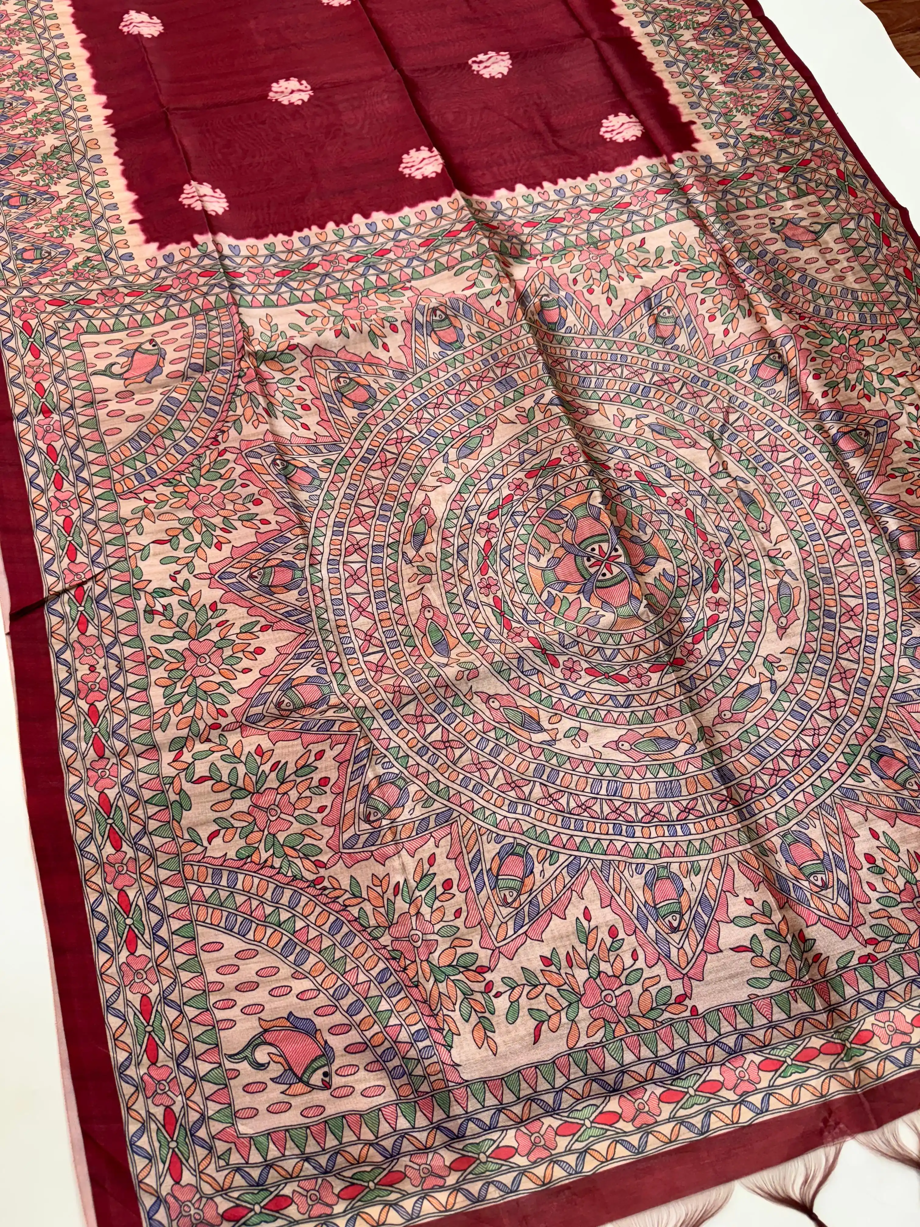 Tussar Silk Madhubani 101 - MAROON.png