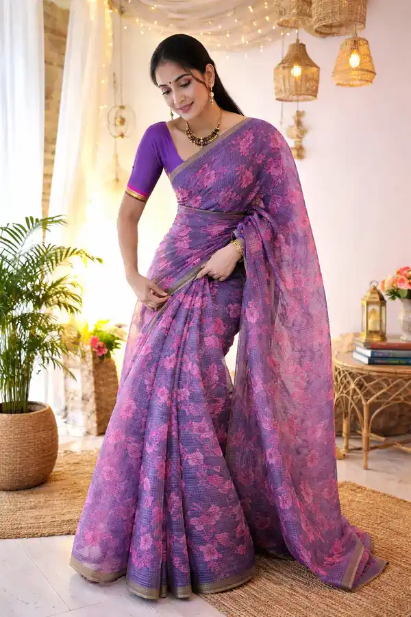 Kota Checks Floral Saree - Purple.png