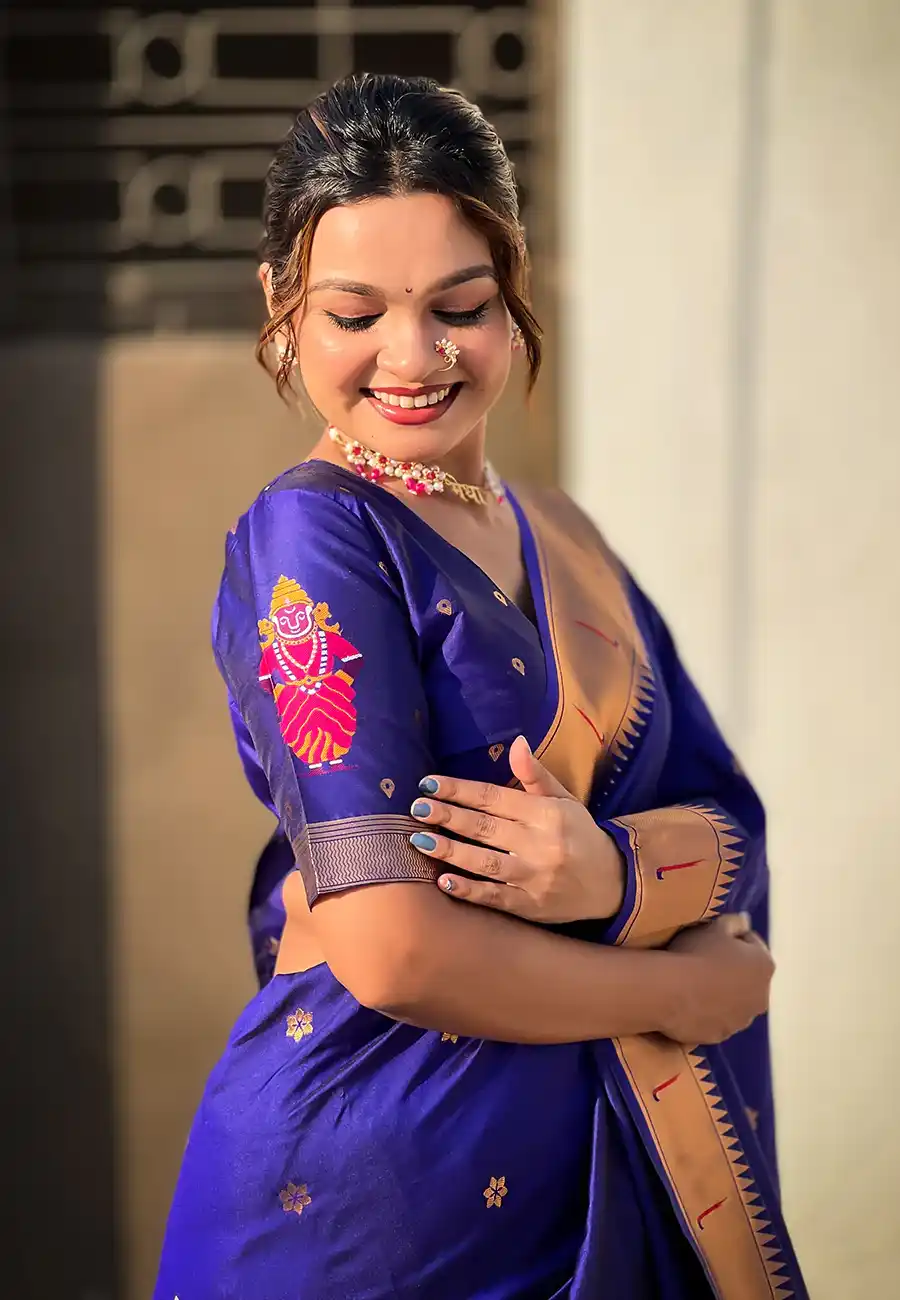 Royal Blue Zari Woven Vitthala God Special Traditional Paithani Silk Saree.png