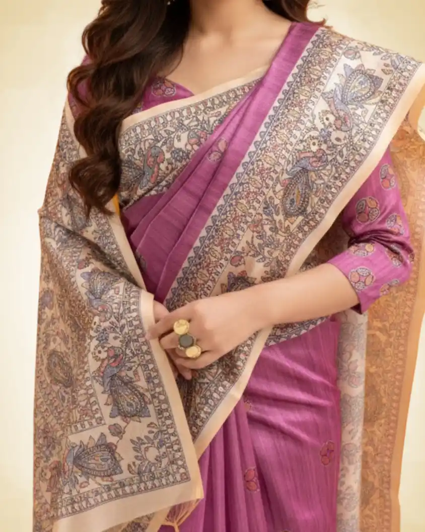 WINE - Tussar Silk Saree Madhubani Pallu.png
