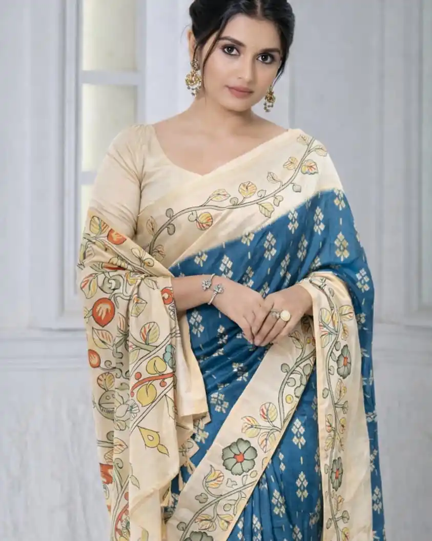 Tussar Silk Kalamkari Printed Pallu - FIROZI.png