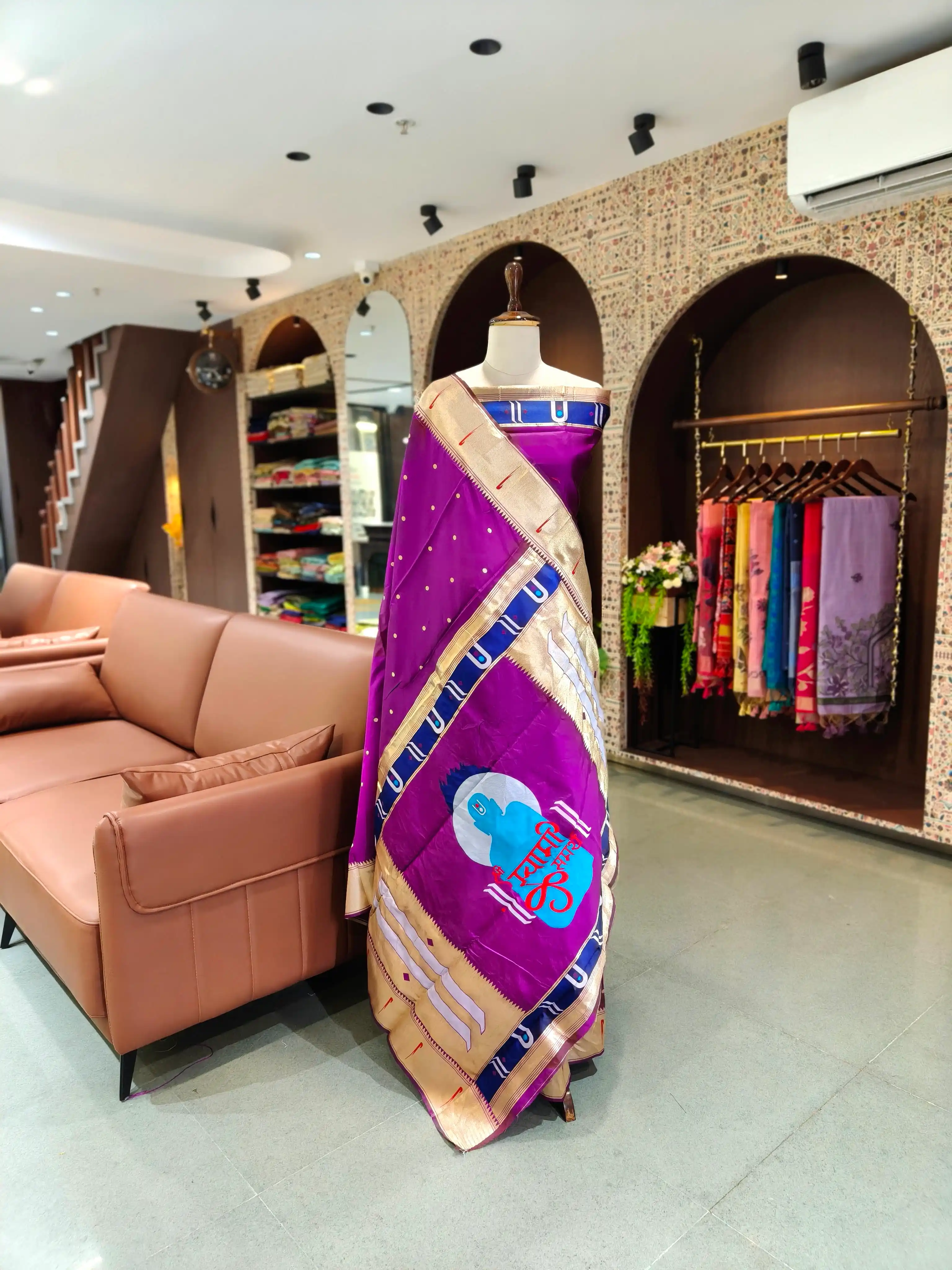 Banarasi Silk Saree with Traditional Paithani swami Pallu - Purple.png