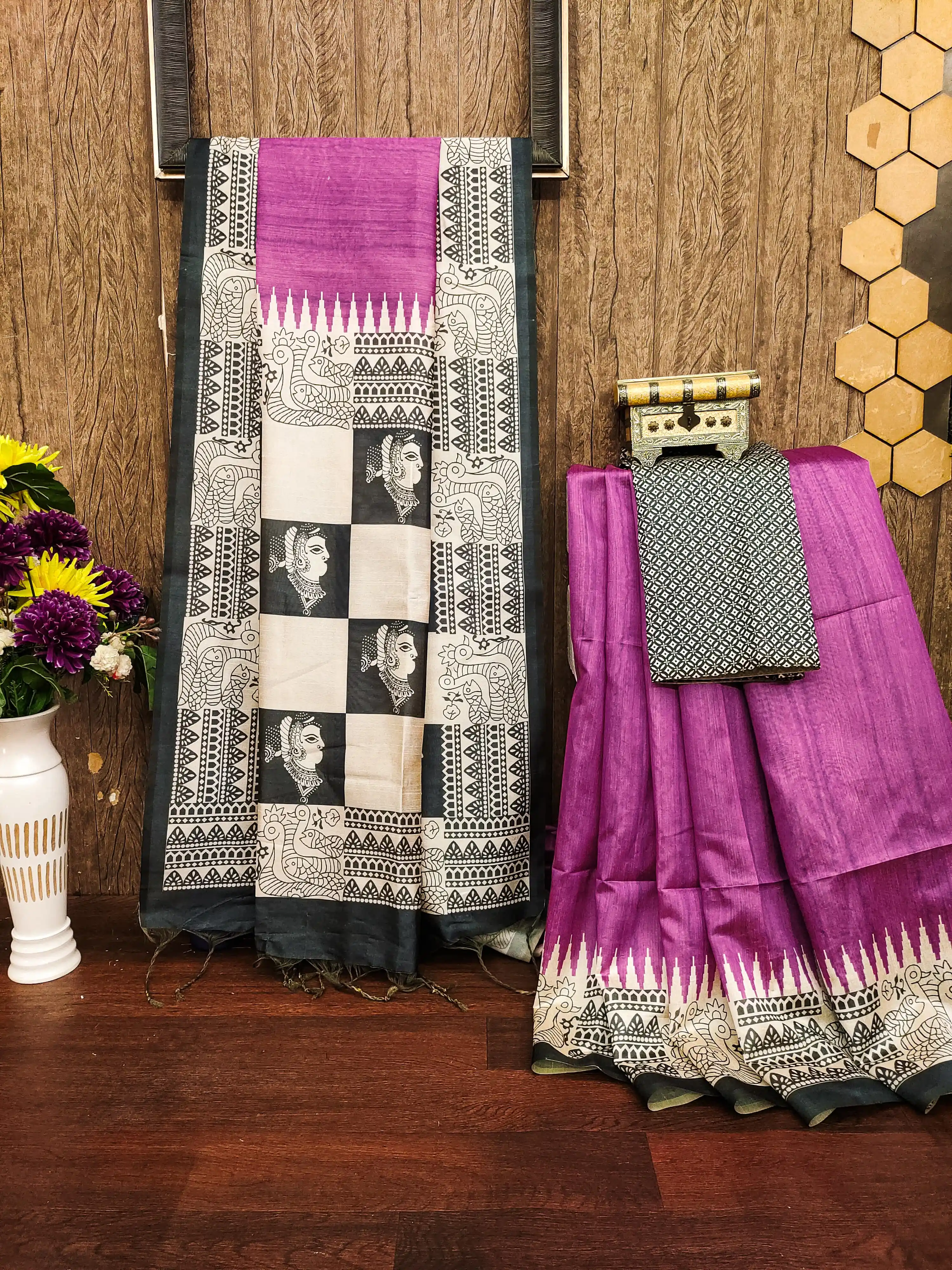 WINE - Tussar Silk Kalamkari Saree.png