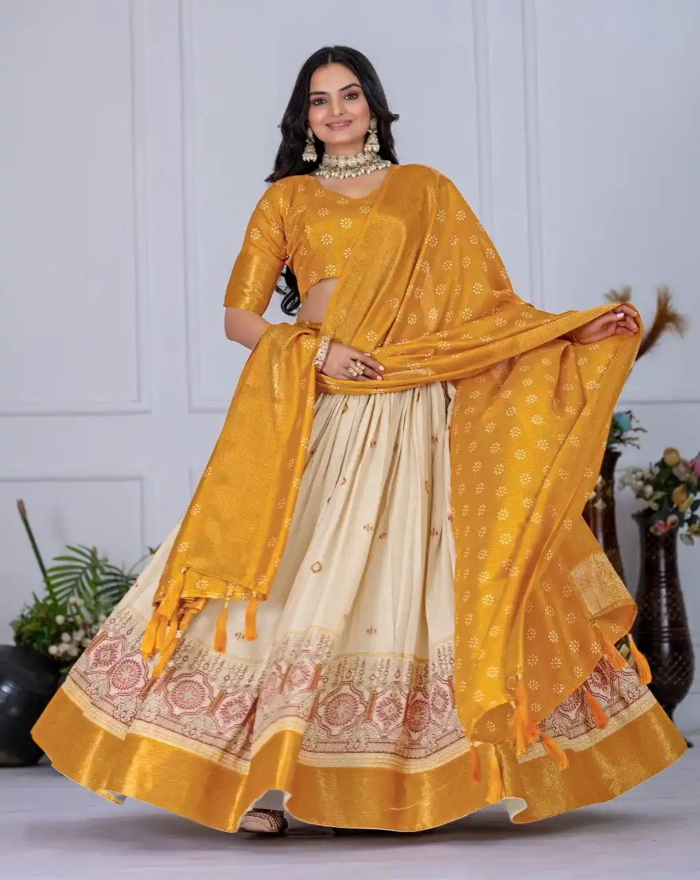 Yellow Heavy Lichi Fabric And Jacquard Silk Patola Print Lehenga Choli For Women.png