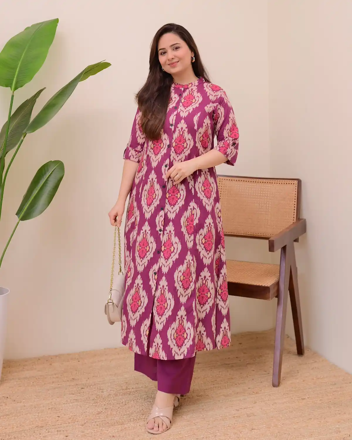 Magenta Baroque Cotton Kurta Palazzo Set.png