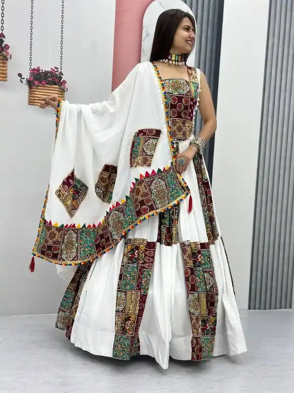 White Heavy Lichi Fabric And Jacquard Silk Patola Print Lehenga Choli For Women.png