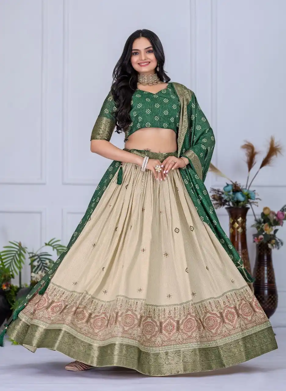 Mehndi Heavy Lichi Fabric And Jacquard Silk Patola Print Lehenga Choli For Women.png