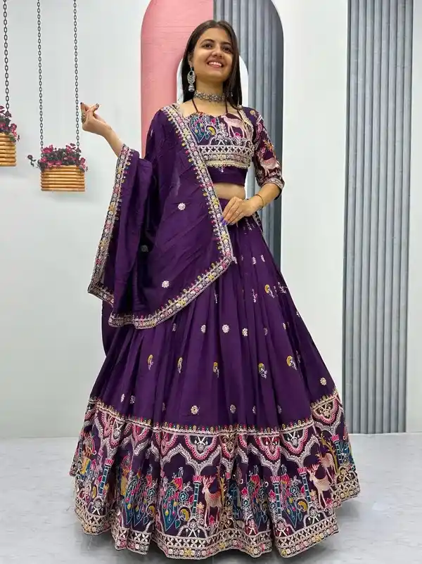 Purple Heavy Lichi Fabric And Jacquard Silk Patola Print Lehenga Choli For Women.png