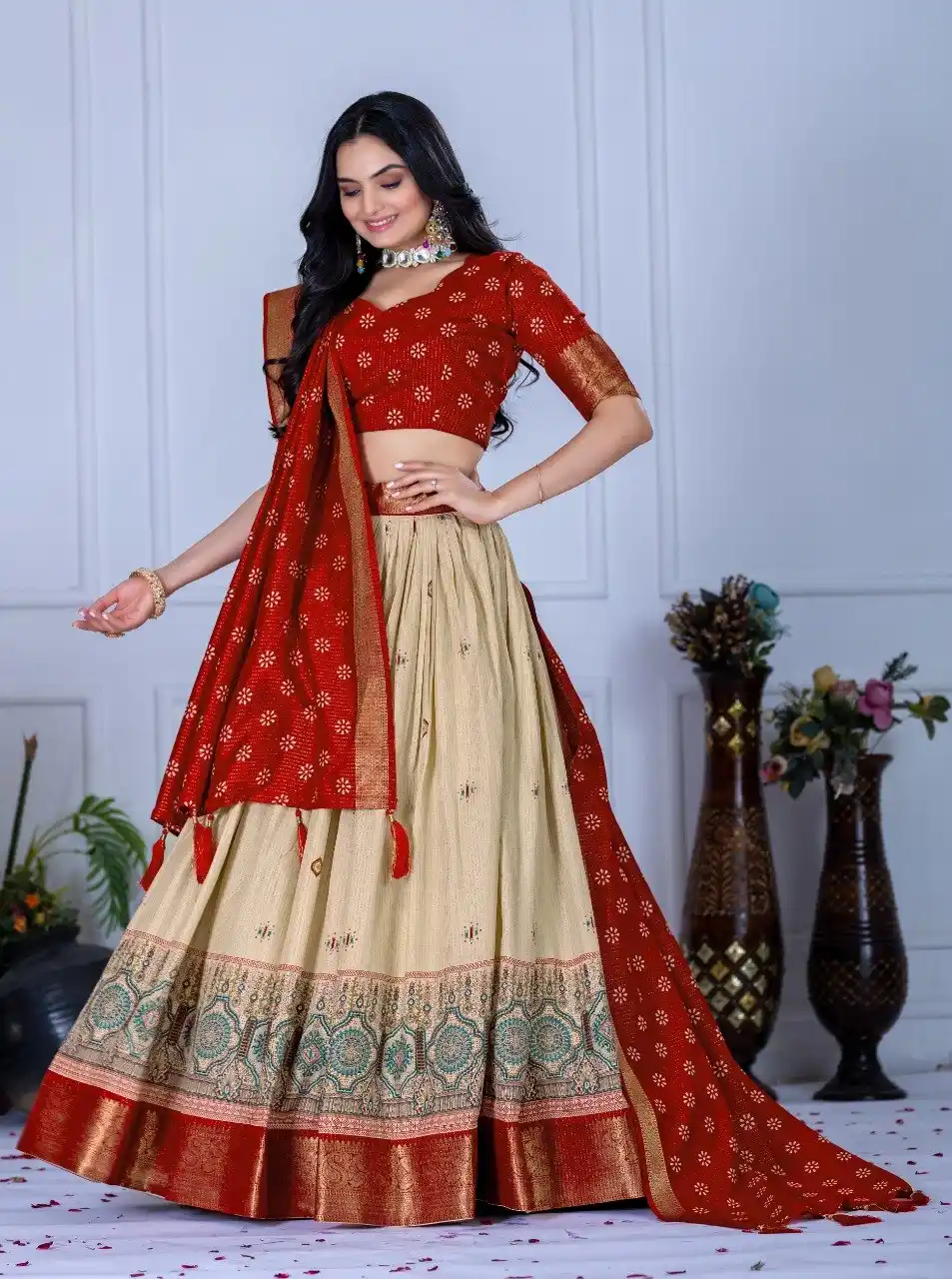 Red Heavy Lichi Fabric And Jacquard Silk Patola Print Lehenga Choli For Women.png