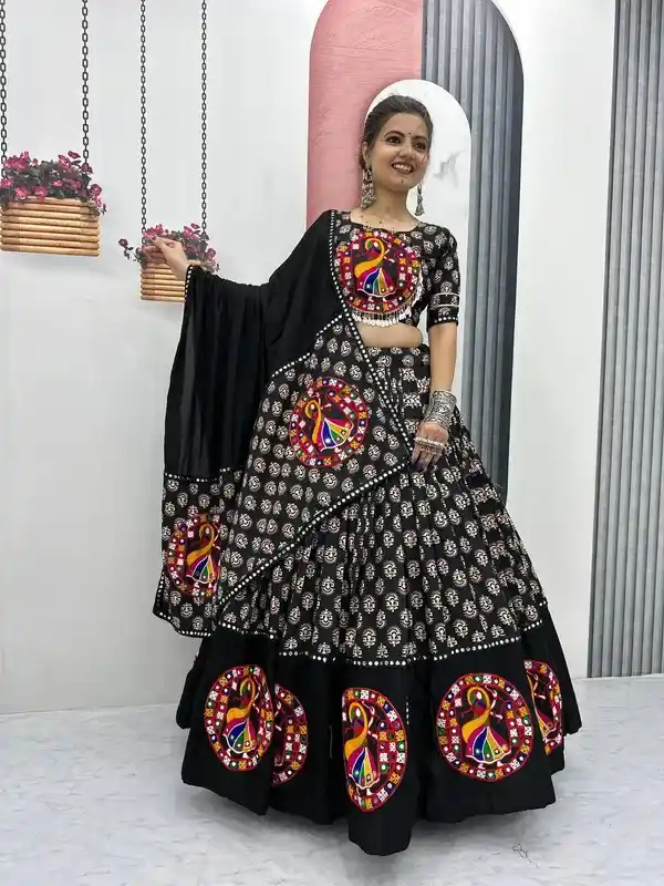 Black Heavy Lichi Fabric And Jacquard Silk Patola Print Lehenga Choli For Women.png