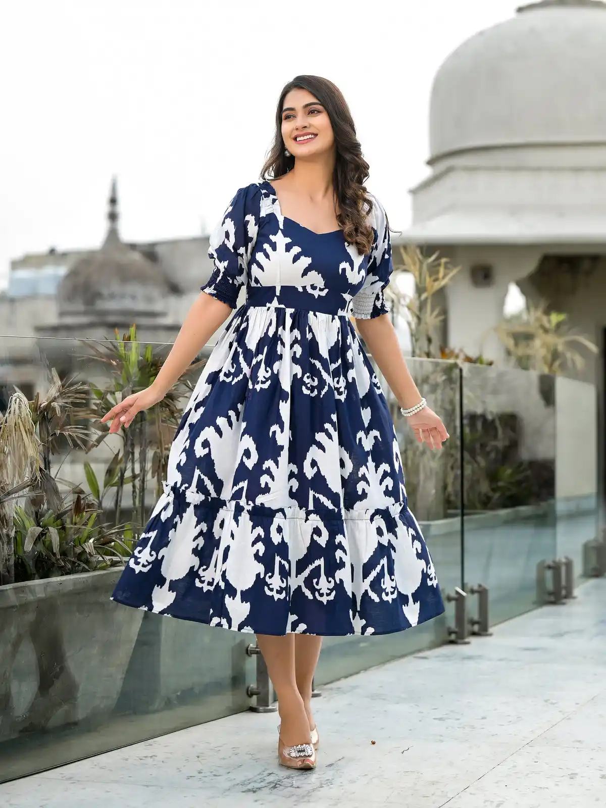 Blue and White Magic Tiered Midi Dress.png