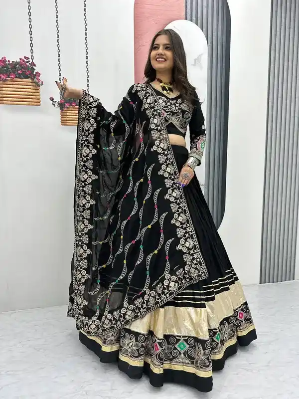 Black Heavy Lichi Fabric And Jacquard Silk Patola Print Lehenga Choli For Women.png