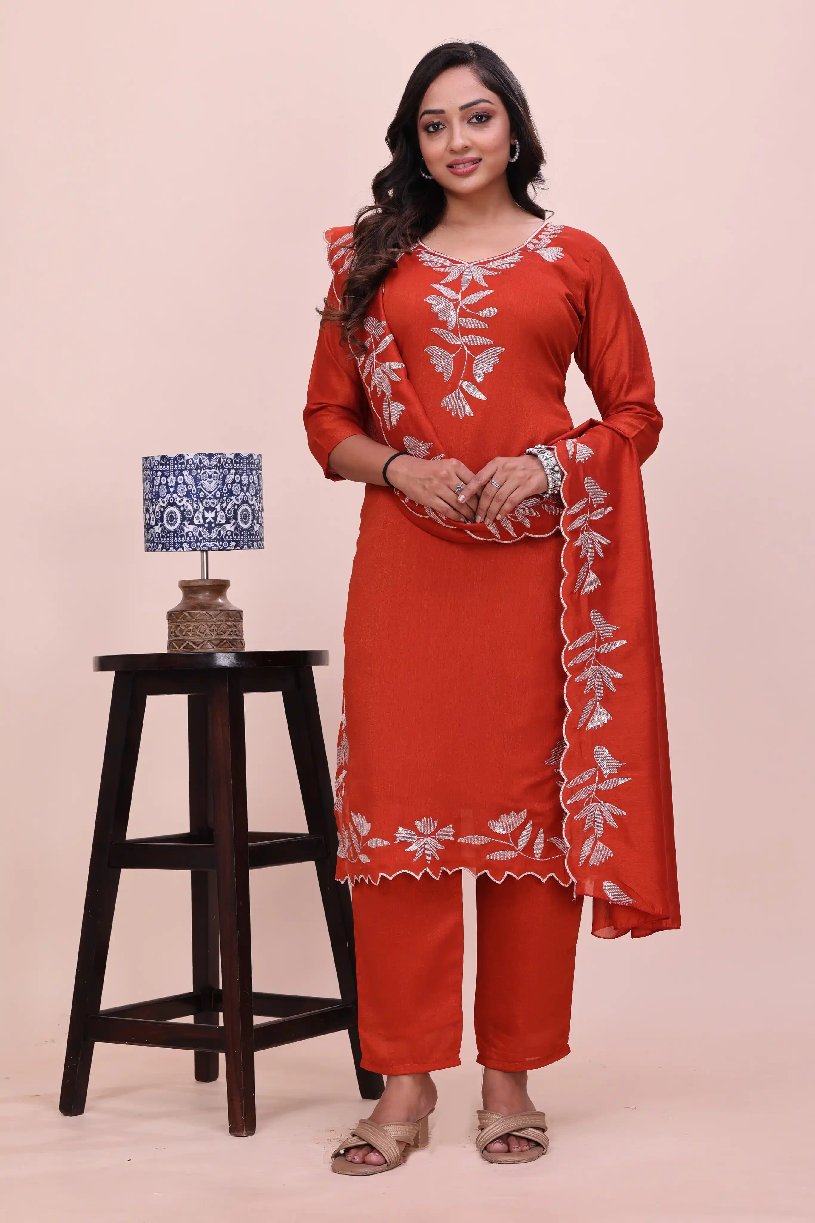 Rust Aura Embroidered Kurta Set.png