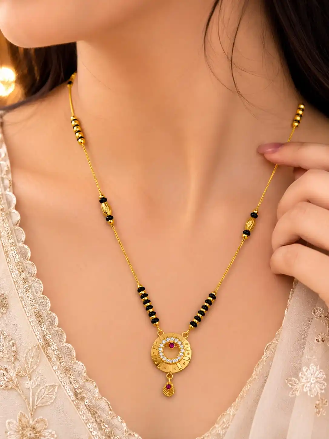 Micro Gold Plated AD Stone Traditional Mangalsutra with Black Beads | Elegant Daily Wear Mangalsutra Necklace.png