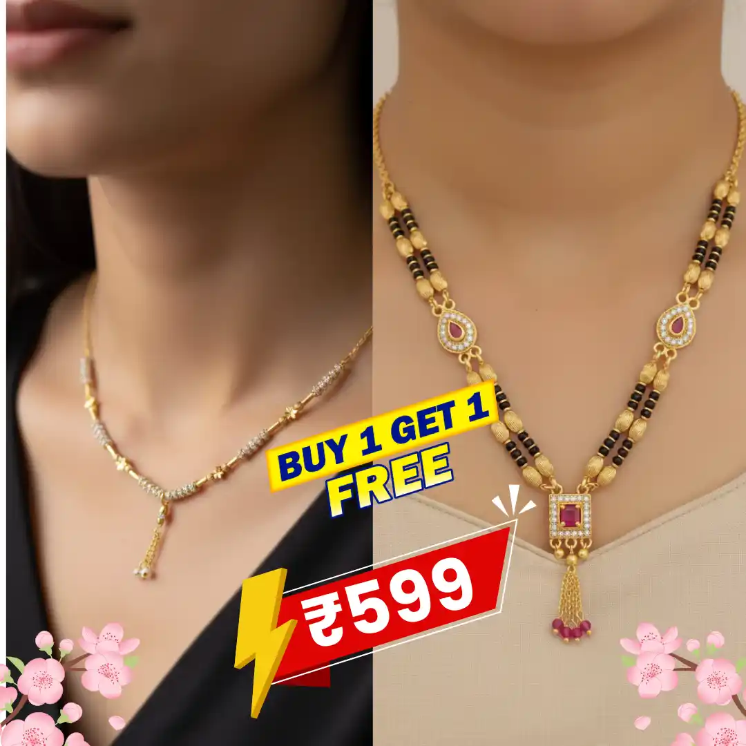 Buy 1 Get 1 Free Gold Plated Mangalsutra & Chain Combo for Women | AD Studded & Traditional Black Bead Design @ ₹599.png