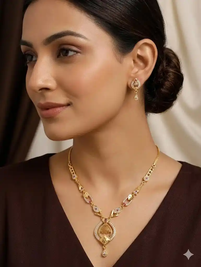 Royal Temple Design Gold-Plated Necklace Set with Earrings.png