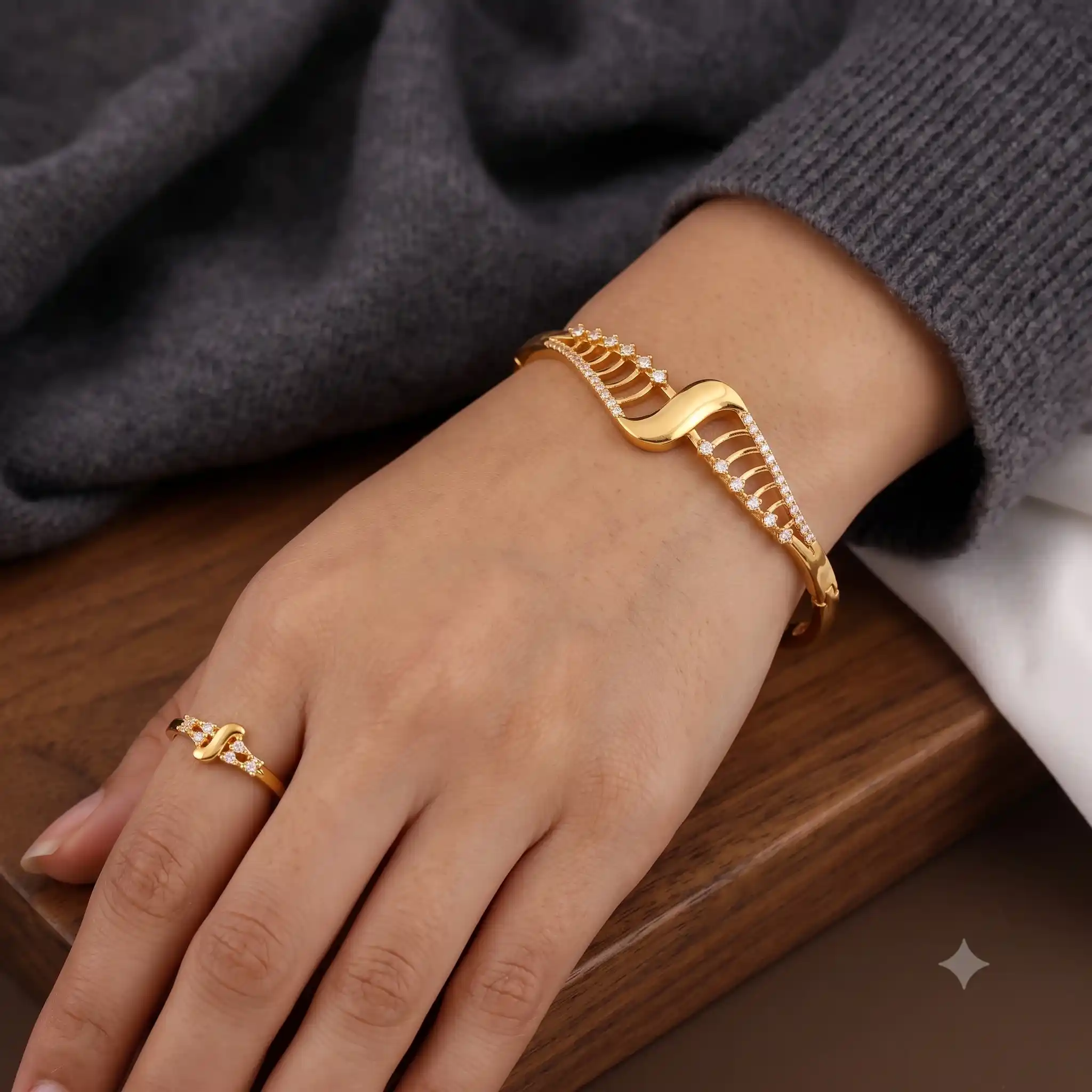 gold plated ad diamond studed daily wear bracelet kada with adjustable ring .png