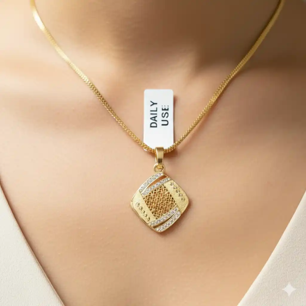 micro gold plated daily wear ad diamond studed fancy square pendant with 18 inches chain.png