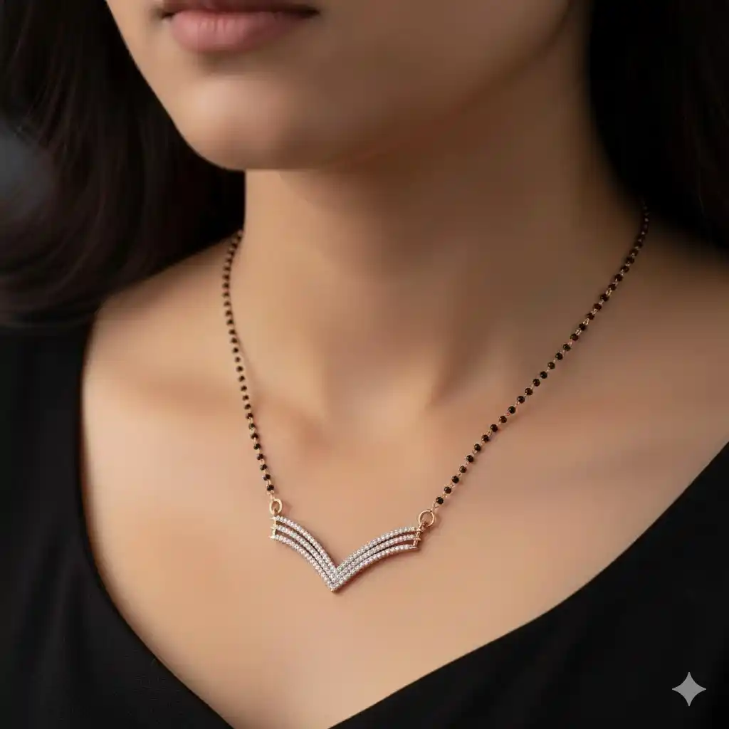 Elegant V-Shape AD Diamond Mangalsutra with Black Beads | Modern Daily Wear Mangalsutra Necklace.png