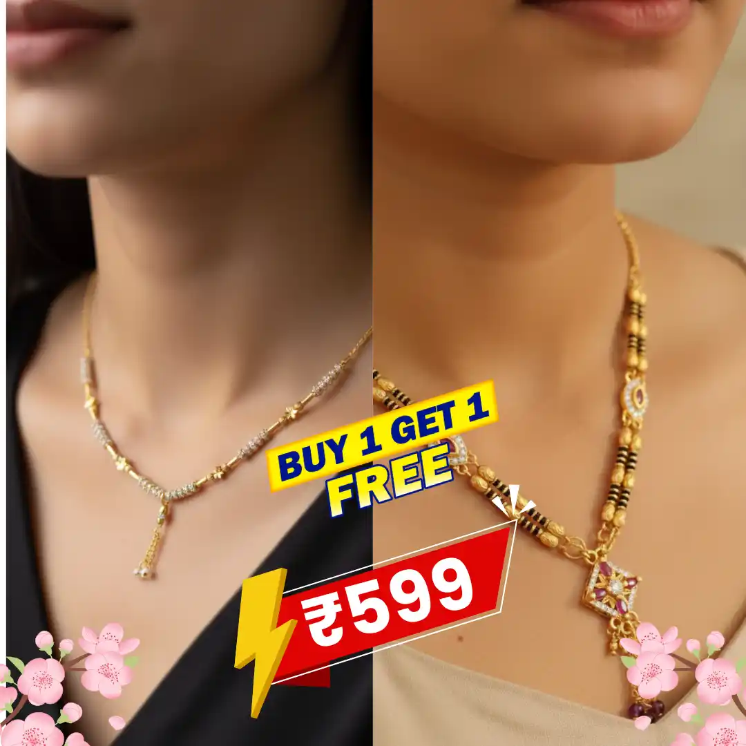 Buy 1 Get 1 Free Gold Plated Mangalsutra & Chain Combo for Women | AD Studded & Traditional Black Bead Design @ ₹599.png