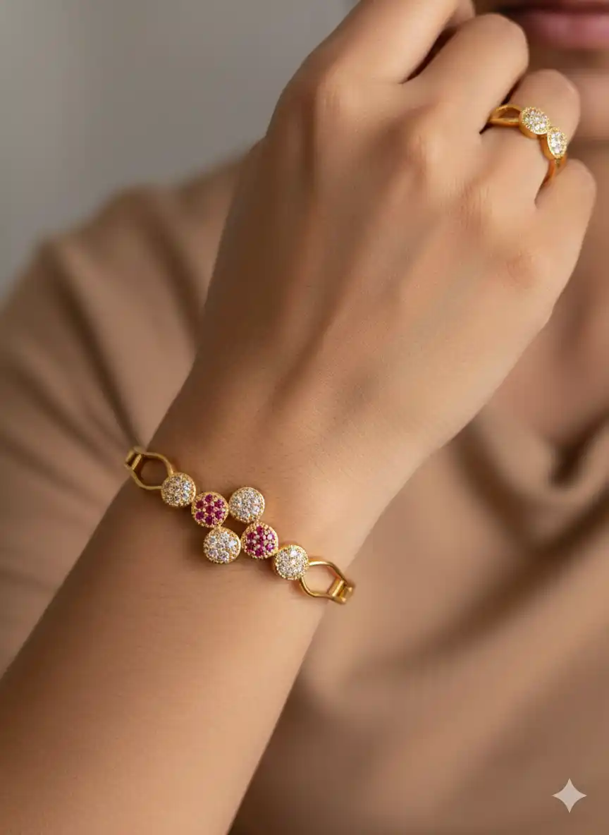 micro gold plated ad diamond studed fancy baracelet with adjustable ring .png