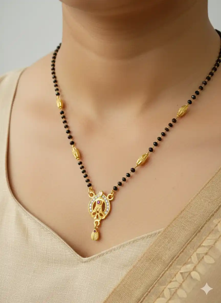 Classic Gold-Finish AD Diamond fancy leaf design 18 inches mangalsutra.png