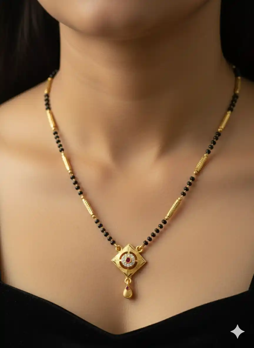 Classic Square Pendant Gold plated ad diamond studed fancy 18 inches mangalsutra .png