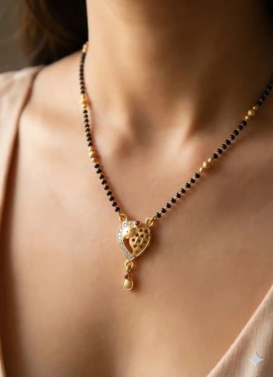 Elegant Heart-design Gold plated ad diamond 18 inches Mangalsutra .png