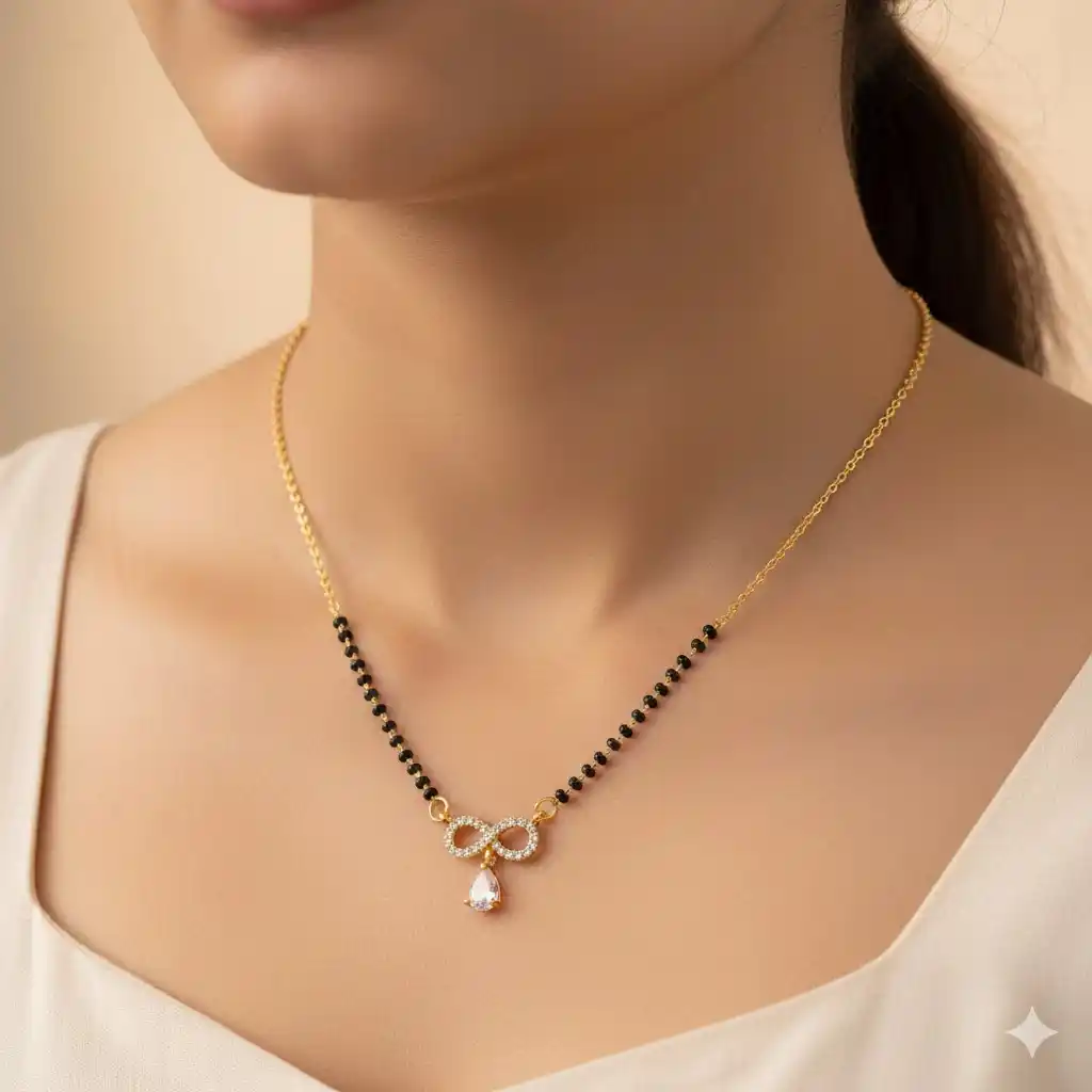 gold plated daily wear ad diamond studed fancy delicate infinity mangalsutra .png
