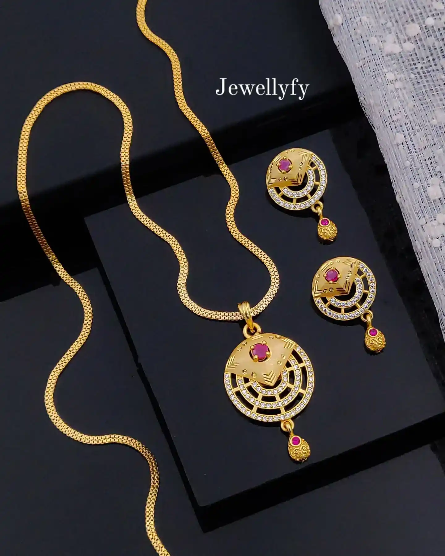Elegant Gold Plated Ruby & Diamond Designer Pendant Set for Women.png