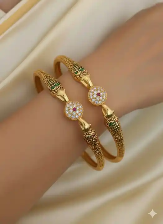 micro gold plated ad diamond studed fancy 2 pcs peacock bangle .png